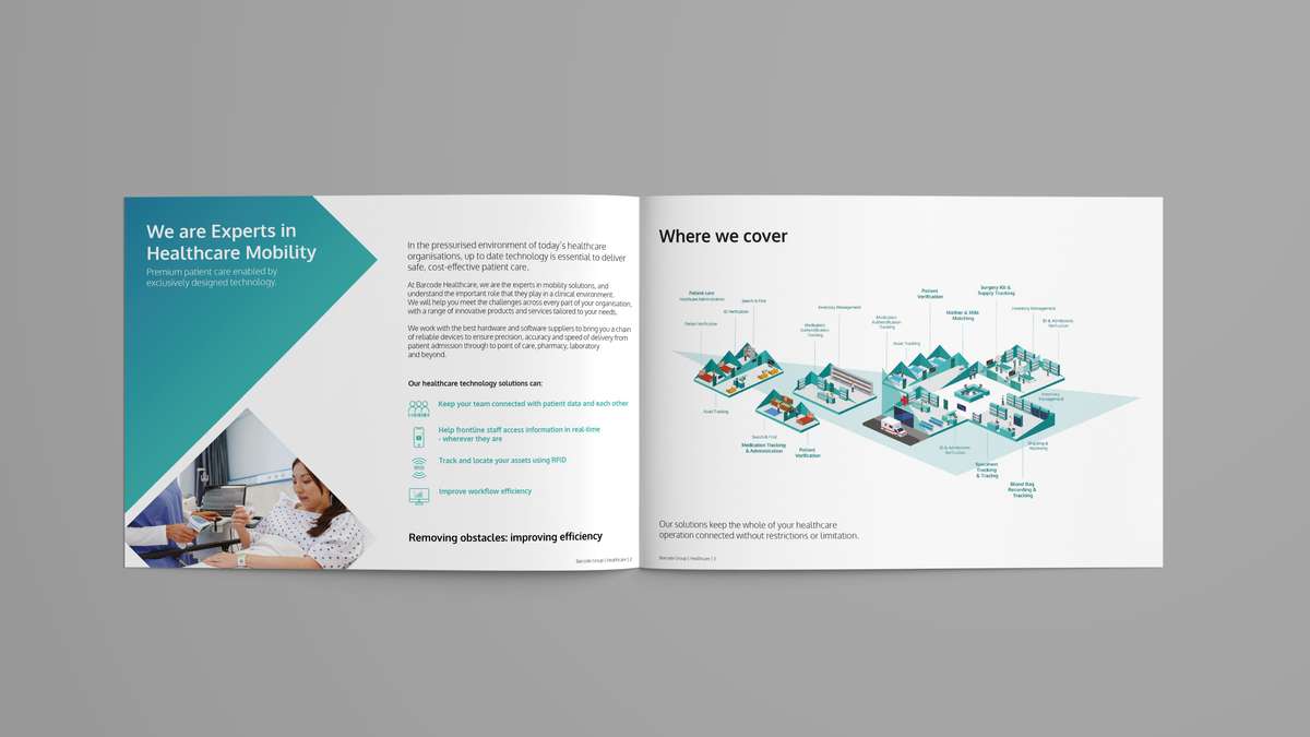 Healthcare brochure, open to double spread