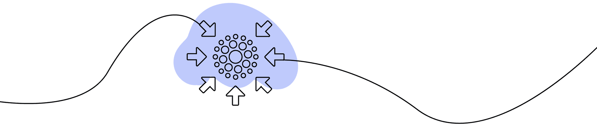 arrows pointing to a cluster of circles