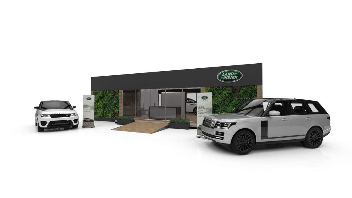 Jaguar Land Rover Event Design, cars outside large display