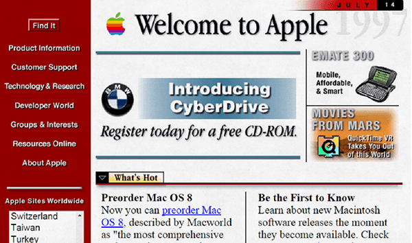 1990s Apple Website Homepage