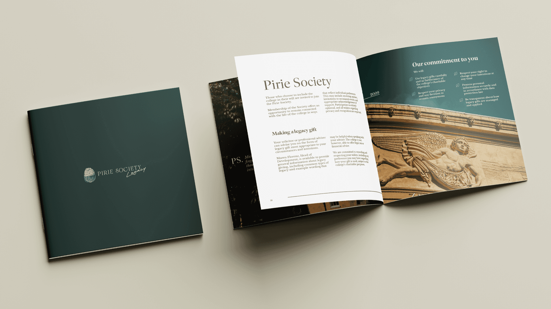 Brochure laid open on a double page spread