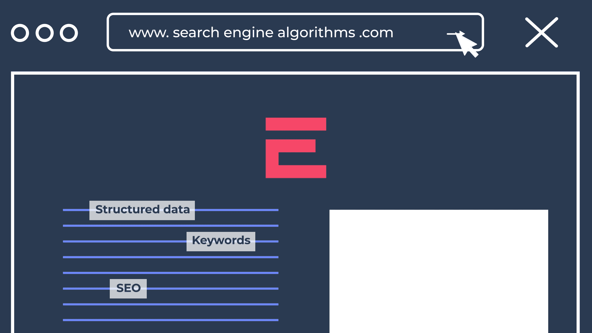 Search Engine Algorithm Search Engine Question with a hot pink Ergo Creative 'E' logo