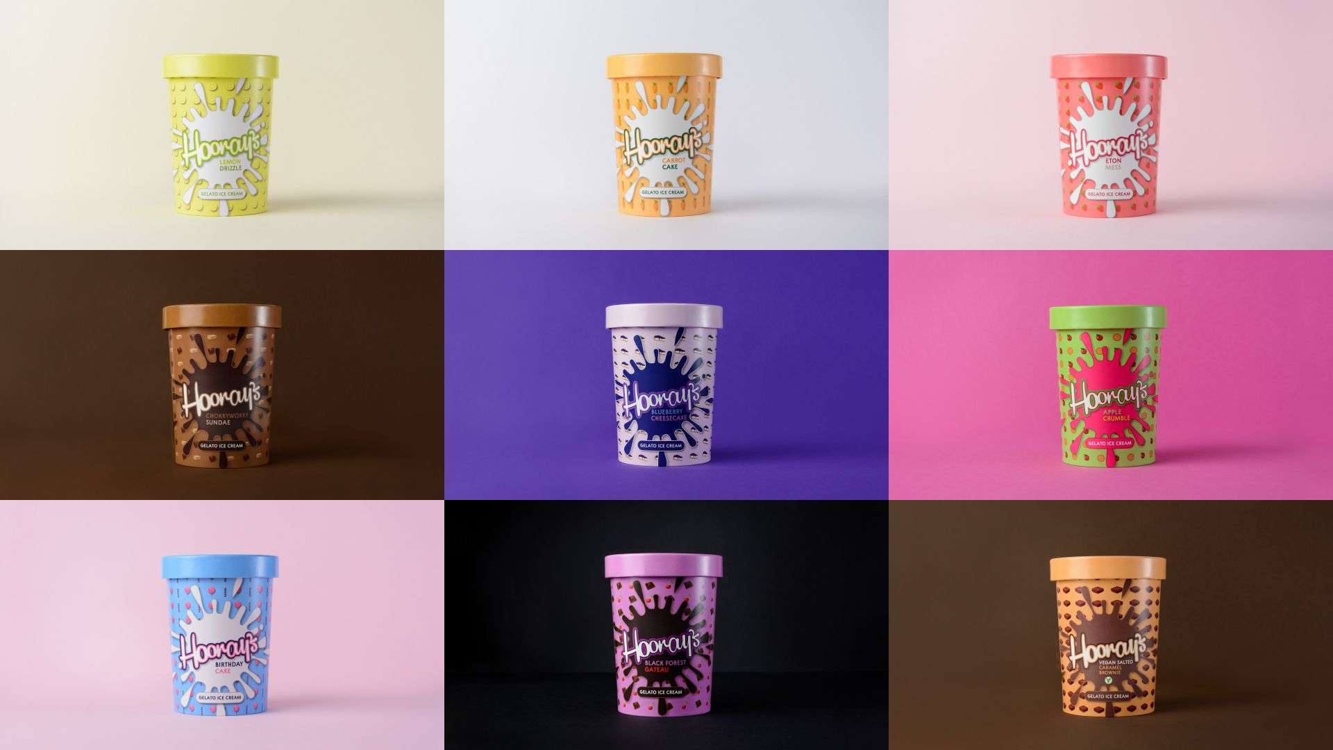 Hoorays Gelato - a selection of flavoured tubs